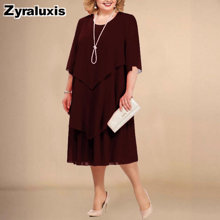 Nuovo Abito da Sera in Chiffon da Donna Stile Straniero Ampio Copri Pancia Strati Ruffles Taglie Forti Abito Formale da Festa per Donne