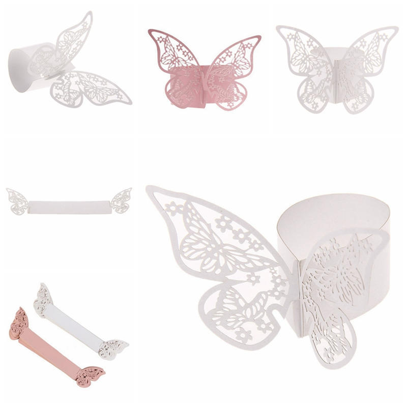 50PCS Butterfly Napkin Ring Paper Holder Table Party Wedding Favors Banquet