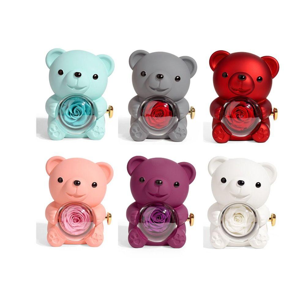 Seifenblume Rose Schmuckschatulle Drehbarer Ring Geschenkbox Kreative Bär Geschenkbox Für Frauen