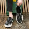 2025 New Men Tide Leather Casual Shoes Fashion Luxury Embroidery Twinkling Rhinestone Flat Shoes Leisure Sneakers Loafers