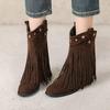 2025 Autumn and Winter New Retro Tassel Wedge Short Women's Boots Inner Height Increase Martin Boots Round Head Fashion High Heels