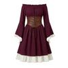 Womens Medieval Renaissance Dress Off Shoulder Gothic Style Corset Waist Vintage Long Sleeve Flared Skirt Costume for Halloween or Themed Events