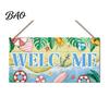 Hanging Wooden Sign for Front Door Summer Wood Door, Tropical Beach Welcome Coastal Style Terrace Decor Sign, Rustic Hanger Home Porch Wall