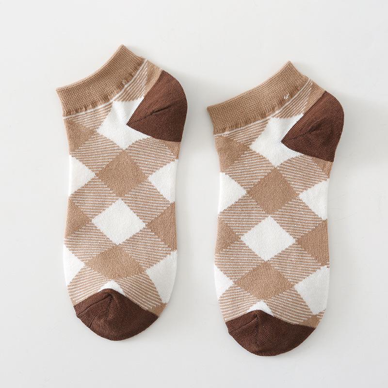 

5/10 пар повседневных весенне-летних носков для женщин, носки-лодочки, милые короткие носки в клетку цвета хаки, низкие, с мелким вырезом, хлопковые, невидимые носки 5 Pairs