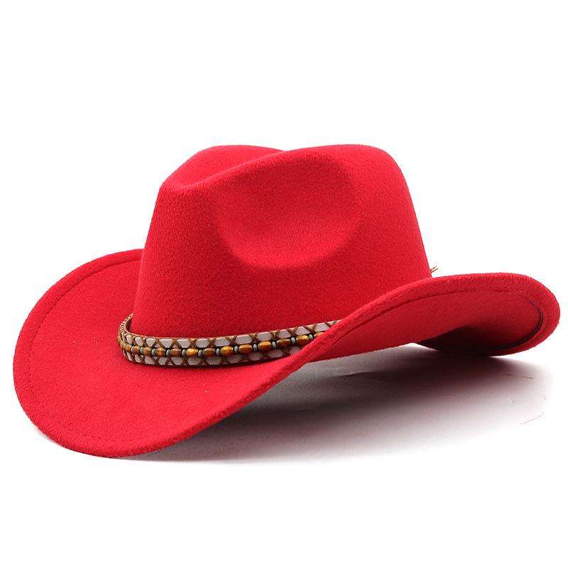 European and American popular belt buckle big edge curling top hat, western cowboy hat, woolen felt hat, jazz hat felt hat