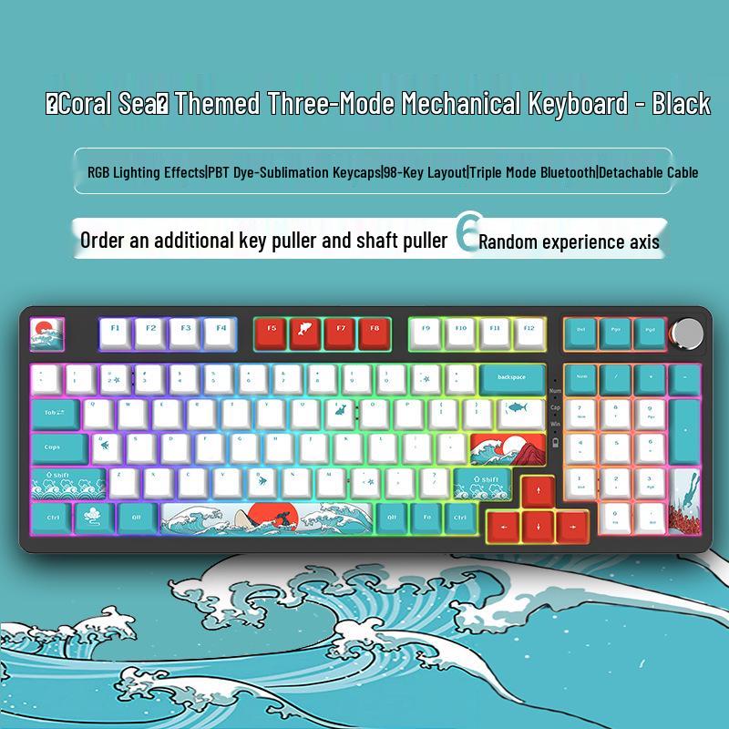 98-Key Wireless Bluetooth Three-Mode Mechanical Keyboard - Gaming, Esports, Office, PBT Transparent DIY Customization