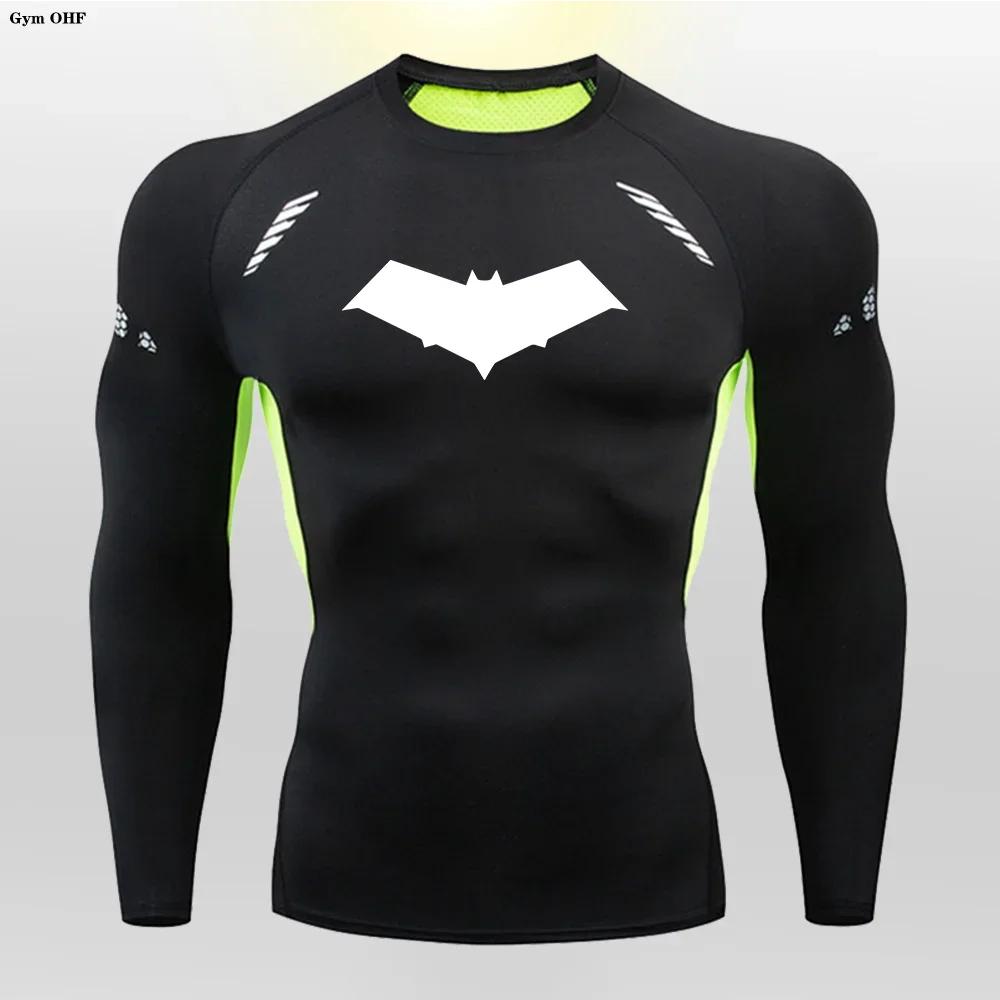 Clothing Fitness Compression Running T-Shirt Men Tops Bat Printing T Shirts Men Quick-Drying Gym Sportswear Jersey Tee For Male