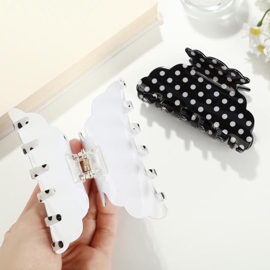 Women Hair Clip Black White Dot Print Acrylic Back Head Hair Claw Anti-slip Teeth Lightweight Colorfast Strong Grip Large Shark Clip