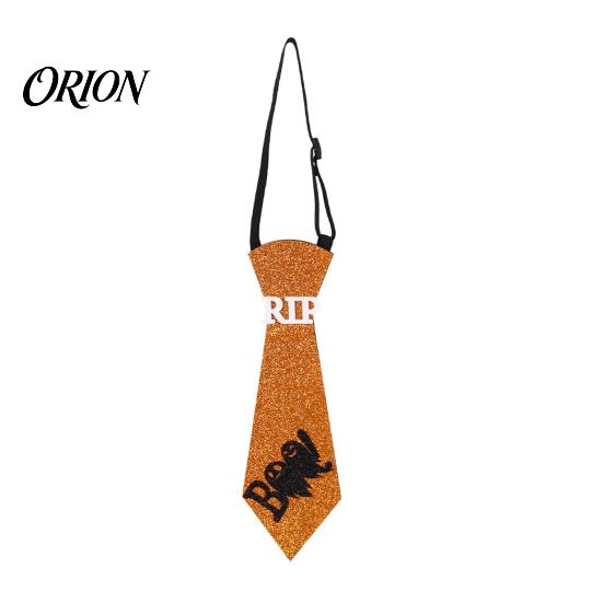 Halloween Cosplay Props Glitter Felt Tie, Skull Pumpkin Ghost Spider Bat Print Necktie Holiday Celebration Tie for Kids Adults, Adjustable Neck