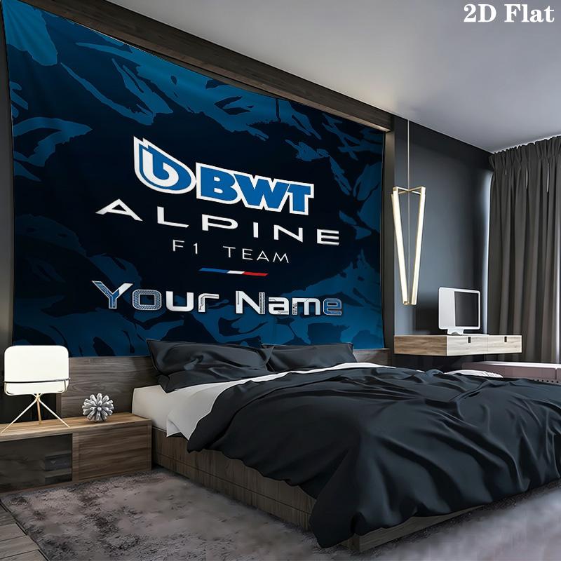 Alpine F1 Benutzerdefinierter Name Wandteppich Ästhetisches Wandbehang Gedruckter Stoffdecke Dekorative Wandteppiche Für Schlafzimmer Wohnzimmer Heimdekoration