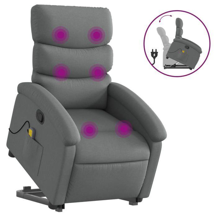 VidaXL Reclining Massage Chair Dark Grey Fabric, Lift Recliner, Recliner for People 3203991