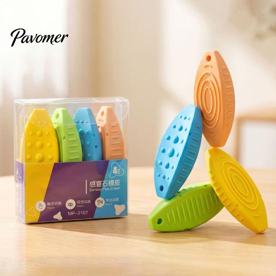No Debris 4Pcs Creative Sensory Stone Eraser, Triangular Pencil Eraser for Office Students, Soft Rubber Dustless Kids, School Supplies