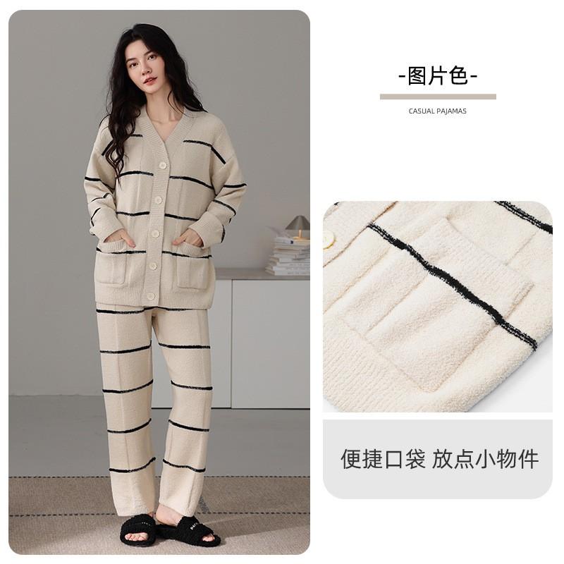 Womens Thick Fleece Pajama Set Winter Cozy Lounge Wear Soft Warm Sleepwear Outfit Home Light Outdoor Use