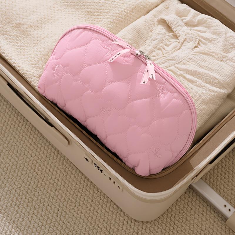 7l Large Capacity Quilted Heart Shape Partition Toiletry Bag Portable Butterfly Embroidery Travel Makeup Bag Multi Grid Storage