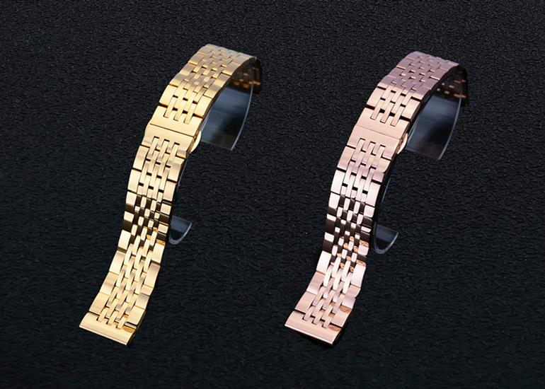 Stainless Steel Seven-Bead Watch Strap for Tissot T41, Elbow 12-24mm