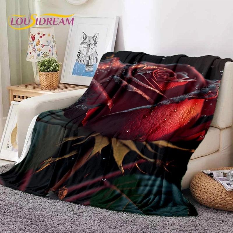 3D Rosenblumen Nordisch Romantische Weiche Decken, Warmhaltende Überwurfdecke Bequeme Decke für Picknick Betten Sofa Zuhause Schlafzimmer Geschenk