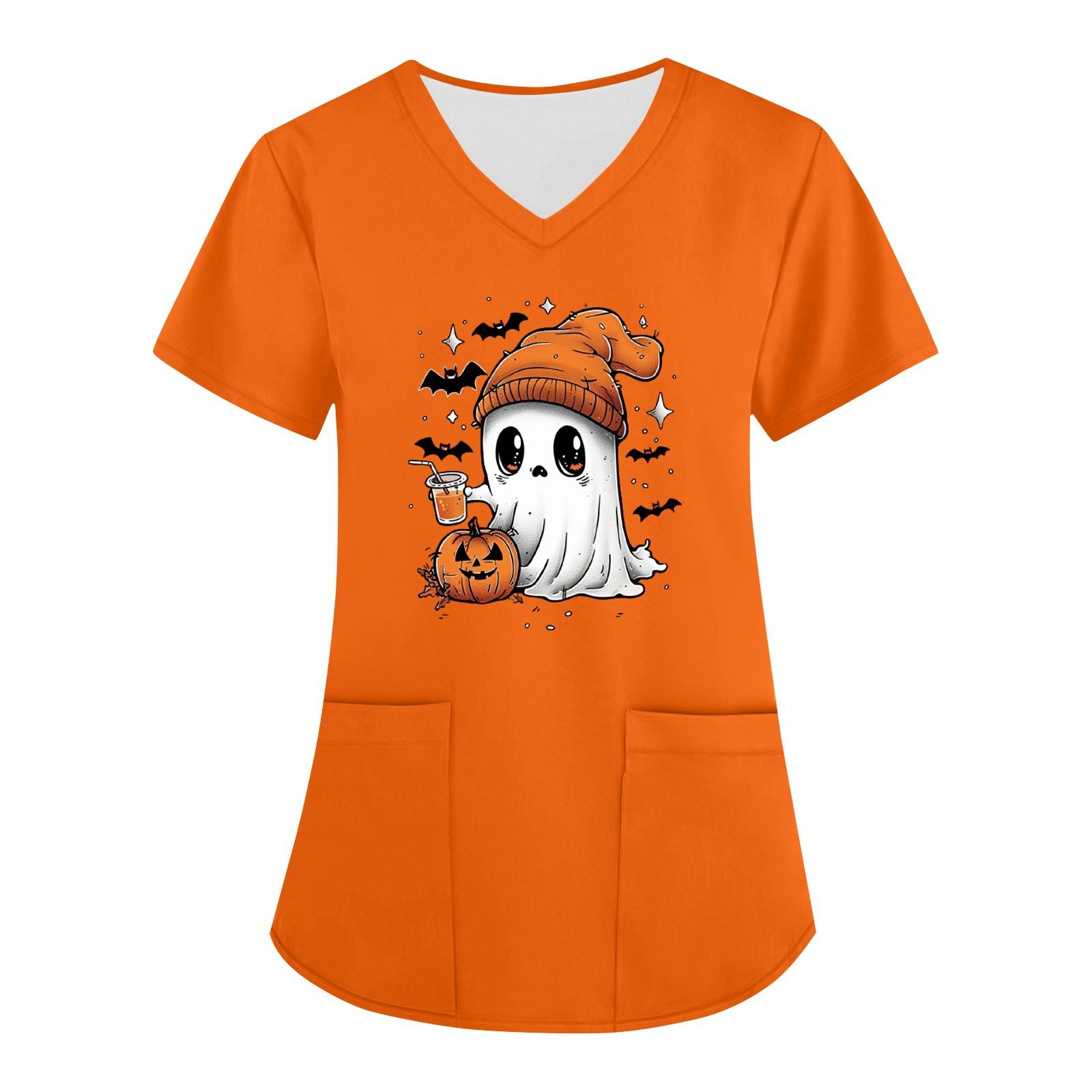 

Женская униформа с принтом на Хэллоуин, рабочая форма с v-образным вырезом и карманом, защитная рабочая форма XXXL оранжевый