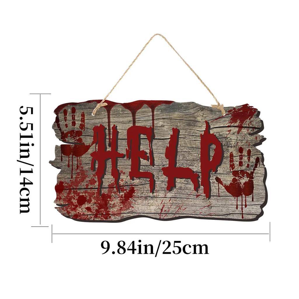 2024 New Halloween Imitation Wooden Doorplate Haunted House Terrifying Atmosphere Decoration with Blood Fingerprints