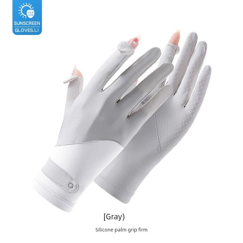 

Diving Sunscreen Gloves Raw Yarn Summer UV-Proof Breathable Ice Silk Thin Outdoor Sports Riding Non-Slip Gloves Patchwork sunscreen Gray All yards