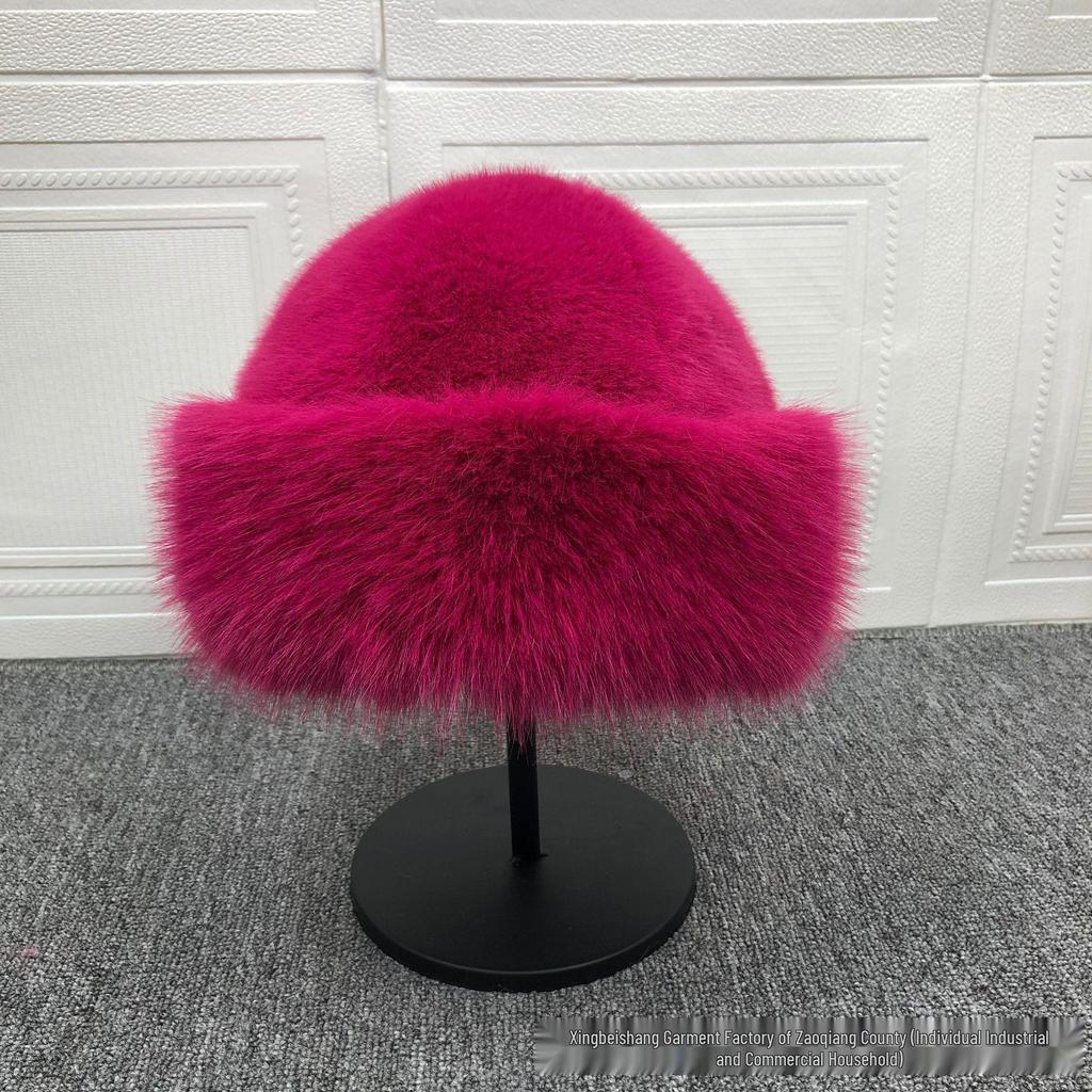 Women's Faux Mink Fur Mongolian Bucket Hat - Thick, Warm, Fashionable for Autumn & Winter, Small Face Effect