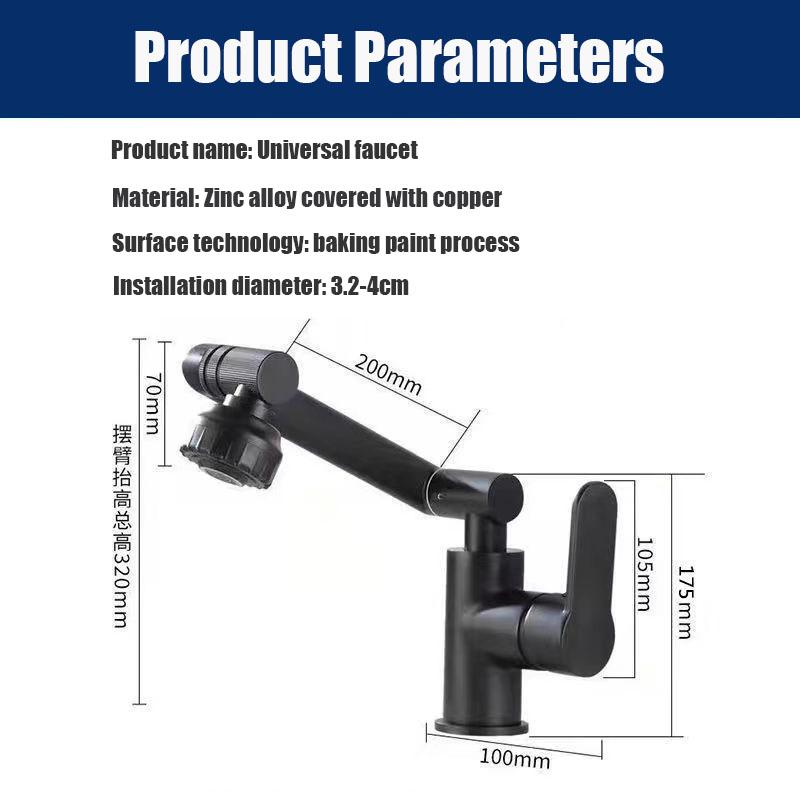 1080° Swivel Universal Basin Faucet Black/Silver Alloy Hot and Cold Mixer Faucets Shower Head Aerators For Bathroom Kitchen