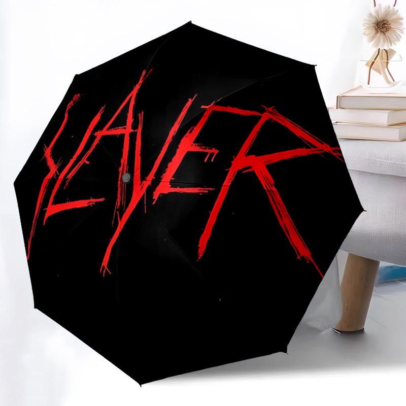 1Pz Ombrello Automatico Slayer HeavyMetal 8 Stecche Portatile Pieghevole Telaio in Ferro Nero per Esterno, Spiaggia, Viaggio, Ombrello da Spiaggia 0905173