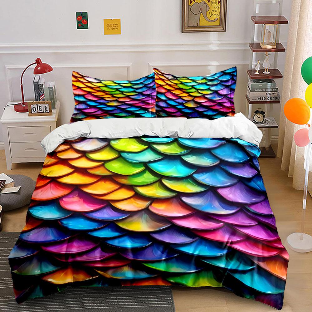 Colorful Decorative Scales Set Soft Comfortable Duvet Cover Bedding Set Included 1*Duvet Cover & 2*Pillowcases, Gift