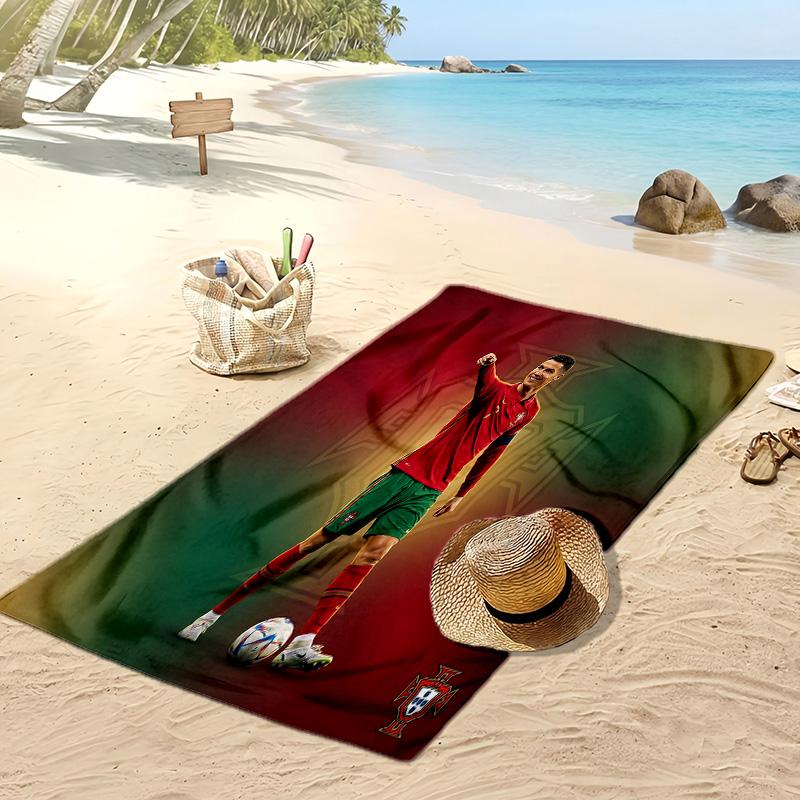 Cristiano Ronaldo Aufdruck Strandtuch Schnelltrocknend Super Saugfähig Weiches Badetuch zum Schwimmen Strand Reisen Fan Souvenir Geschenk