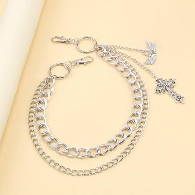 Mehrschichtige Hosenkette Metallisch Punk Gekreuzter Anhänger Jeans Kette Dekorative Hiphop Taillenkette 2000er Taille Körper Schmuck