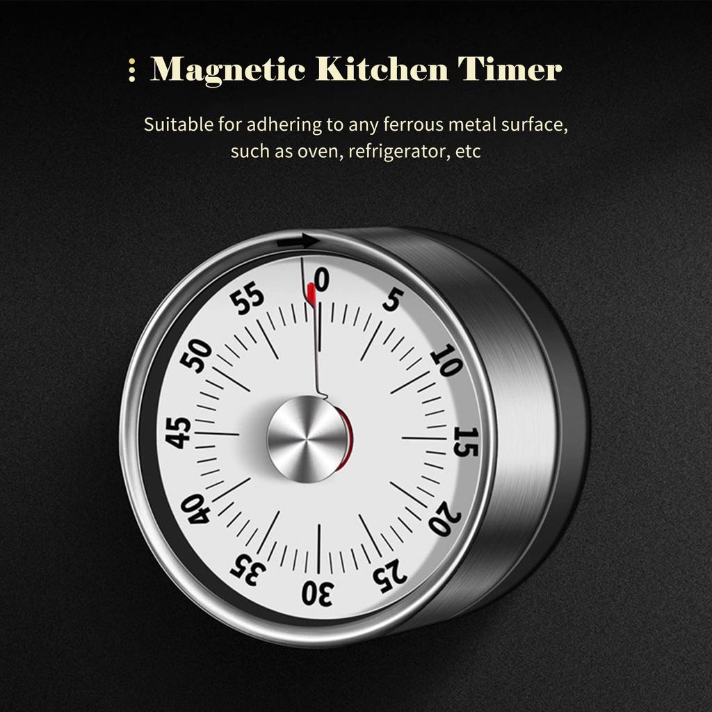 Kitchen Timer, 60-Minute Countdown, MechanicalMagnetic Timer Not Required, Stainless Steel, Countdown Timer for School, Classroom, Education,