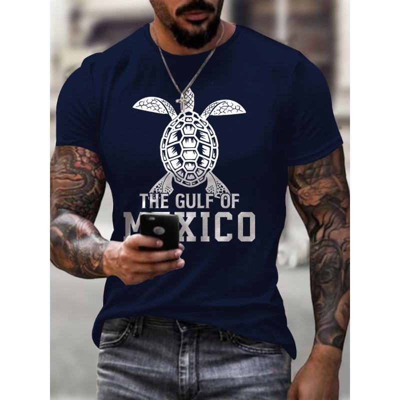 Mens Gulf Of Mexico Print T Shirt Round Neck Short Sleeve TShirts Summer Casual Tops Tees