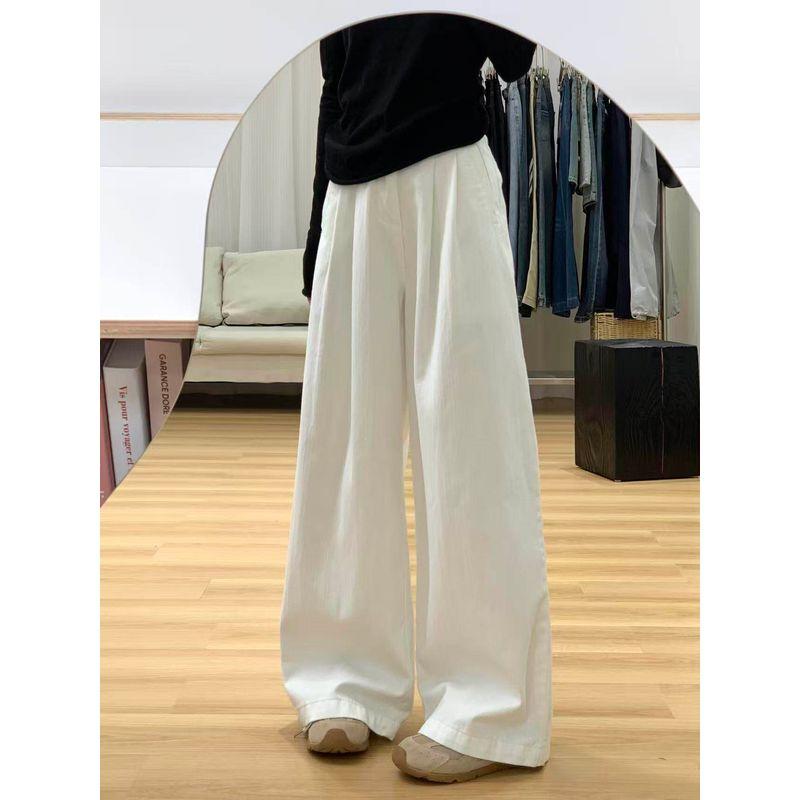 

Black High-Waisted Wide-Leg Jeans for Women, Spring Season, Plus-Size, Loose Fit, Slimming, Casual Style, Long Straight-Leg Pants, Floor-Length White (Regular Version) L Suggest 52.5-60kg