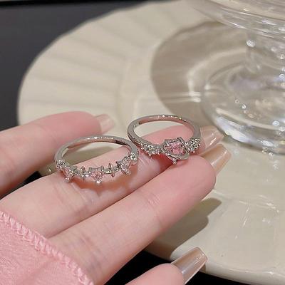 Korean-Style Pink Heart Zircon Ring: High-End Luxury Design for Women