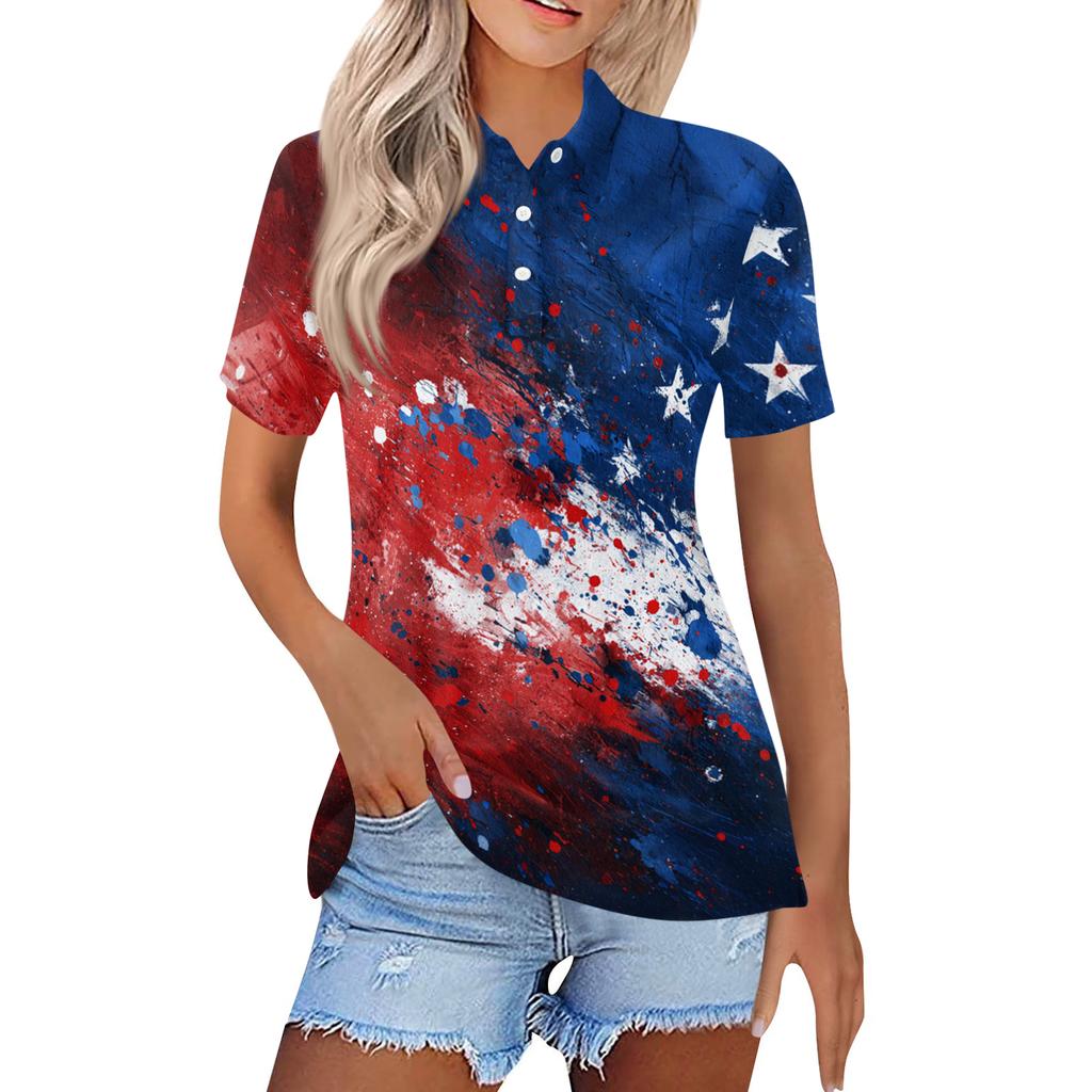Women's Fashion Casual Lapel Short Sleeve Printed Shirt Women's Button Up Tops