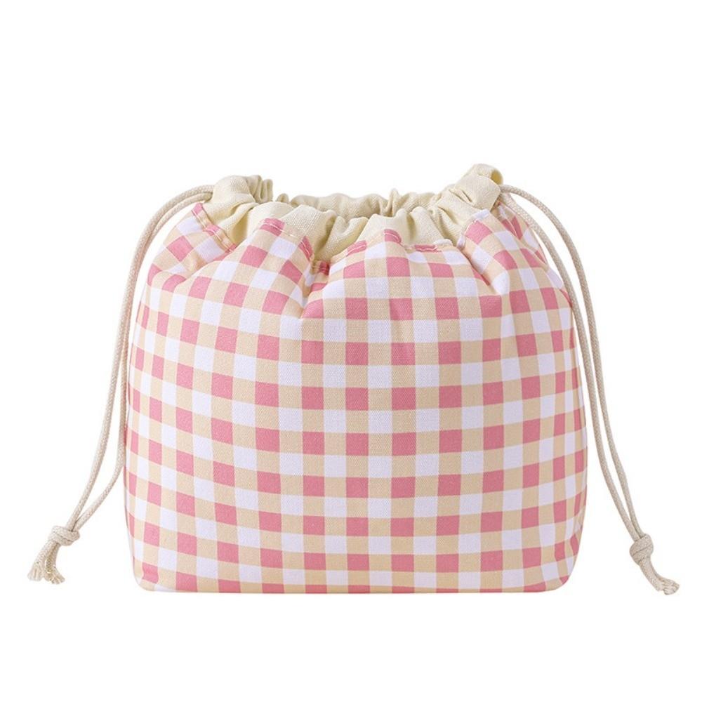 Plaid Pattern Drawstring Cosmetic Organizer Large Capacity Drawstring Storage Pouch  Travel Storage