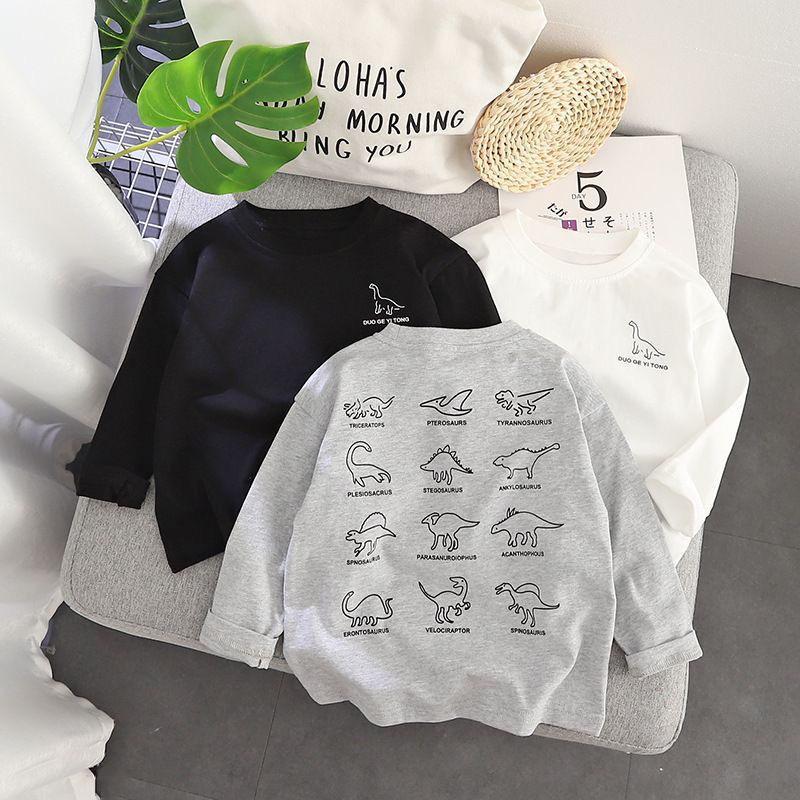Kids Cotton Dinosaur Long Sleeve T Shirt Spring Autumn Baby Round Neck Pullover Top