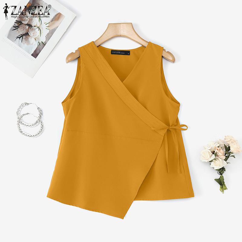 ZANZEA Women Casual V-Neck Sleeveless Lace Up Tank Tops