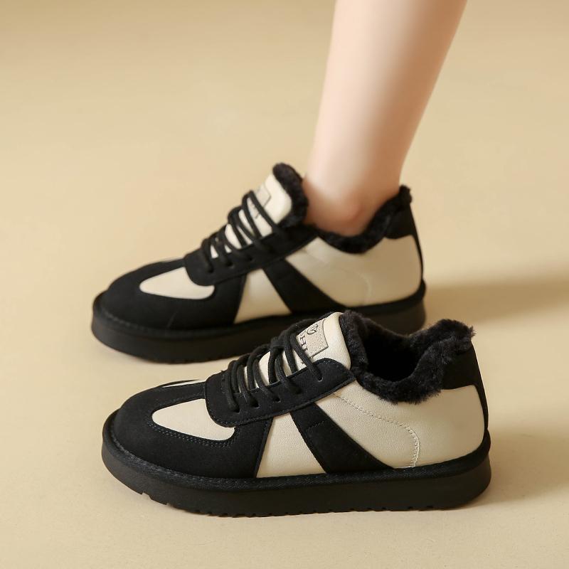 Fashion Genuine leather plush thick sole raised cotton shoes for women's winter new low top snow boots sneakers women platform sneakers