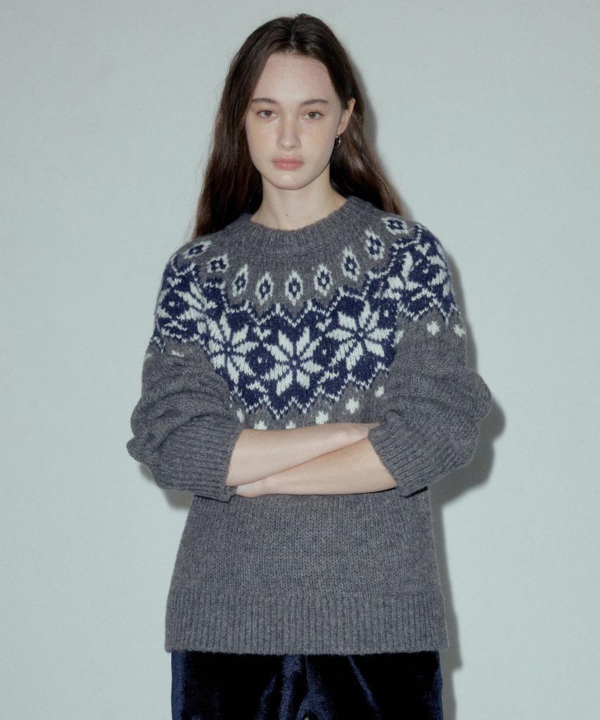 CITTA Alpaca Snow Flower Nordic Knit_Ctk227 (Melange Grey)