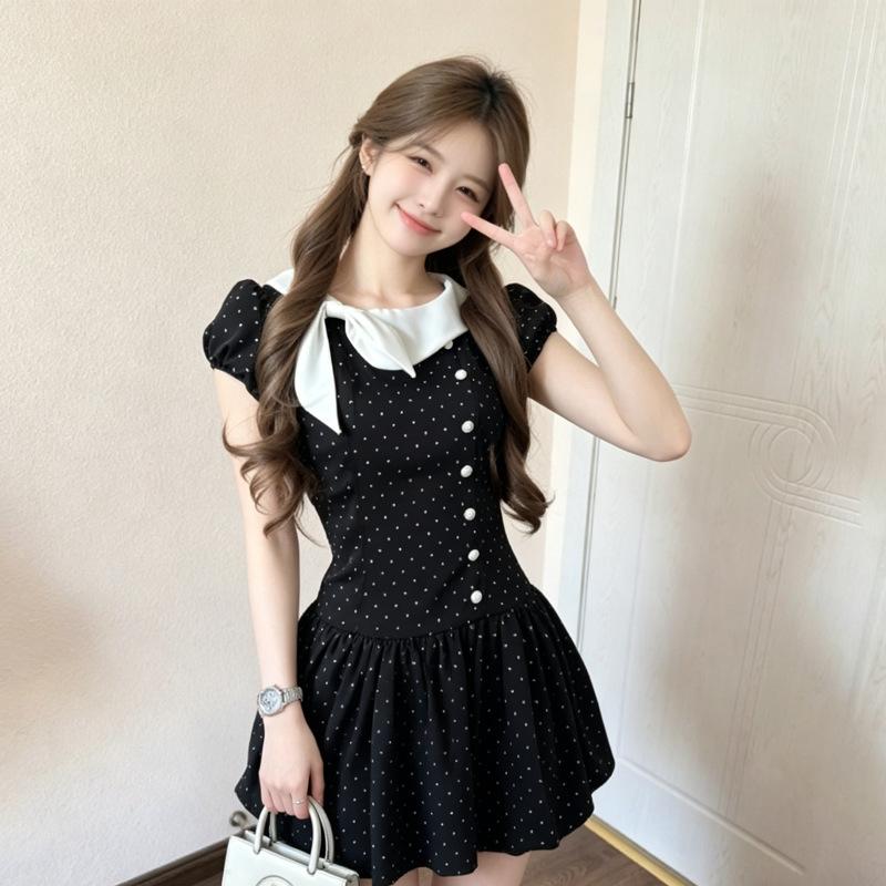 Polka Dot Daughter Sweet French Polka Dot Dress Summer Niche Design New Waist and Thin Dress Women
