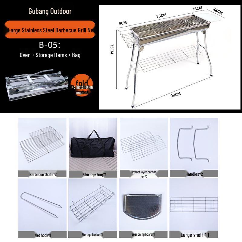 Large Portable Stainless Steel Charcoal BBQ Grill for Outdoor Picnics and Home Use