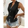 Women V Neck Sleeveless Blazer Vest with Padded Bust Single Breasted Slim Fit Casual Office Waistcoat