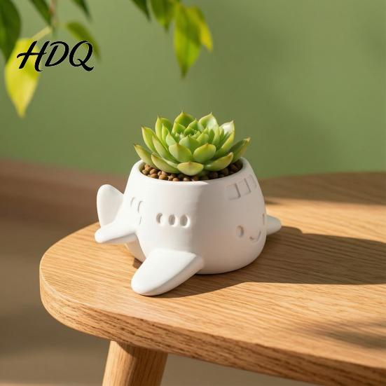 Creative Office Plant Holder 3D Printed Cartoon Airplane Succulents Pot Cute Desktop Flower Pot Indoor Window Sill Container for Small Plants,