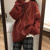 Christmas Red Sweater for Women Autumn Winter Design Sense Niche Retro Japanese Lazy Style