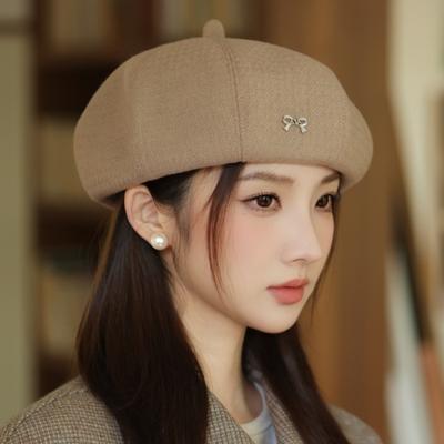 Women's Autumn and Winter New Casual Bow Beret Pumpkin Hat Warm Star Anise Bud Hat for Casual & Formal Outfits, Cold Weather Gear, Textured Headwear