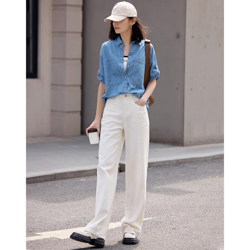 Damen Jeanshemd mit Umlegekragen und aufrollbaren Ärmeln