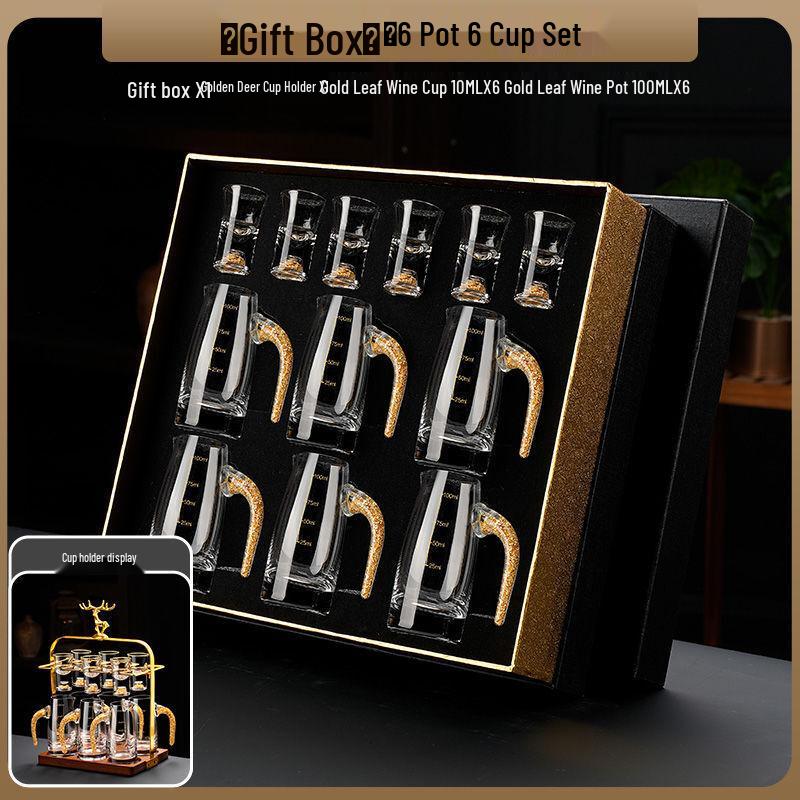 

Shangqi Gold Foil Glass Baijiu Decanter & Cup Set with Deer Holder