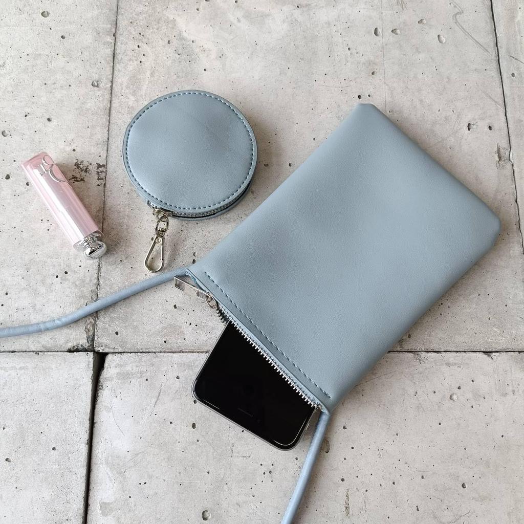 [mauve] Simple, lightweight mini shoulder bag with coin purse (unisex) (beige)