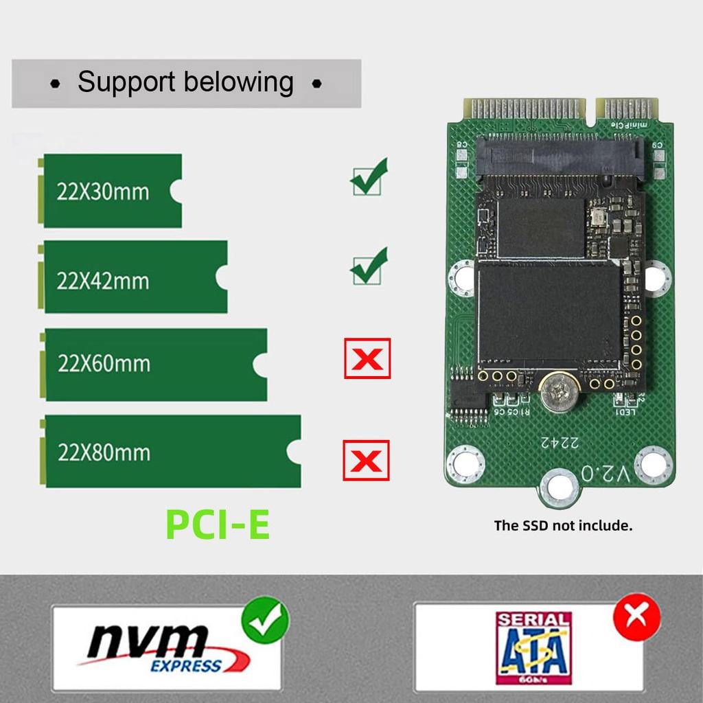 CY Adapter Mini PCI-E Riser Card - USB 2.0 TF Micro SD Card & M.2 NGFF Key-M NVMe SSD Adapter (Compatible with NAS Industrial Control Motherboards)