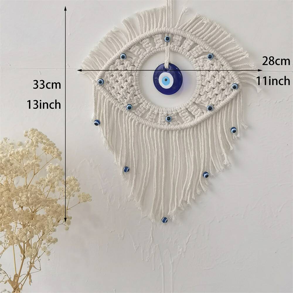 Evil Eye Macramé Wall Hanging - Handmade Boho Tapestry - 33x28cm - Lucky Amulet For Home & Bedroom